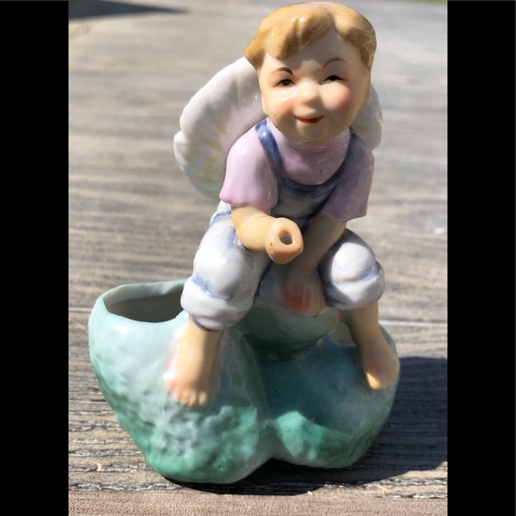 porcelain cactus planter young boy sitting on rock - Picture 12 of 14